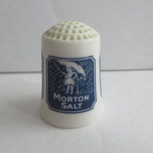 Morton Salt Fine Porcelain Collectible Sewing Thimble White & Blue Vintage 1990